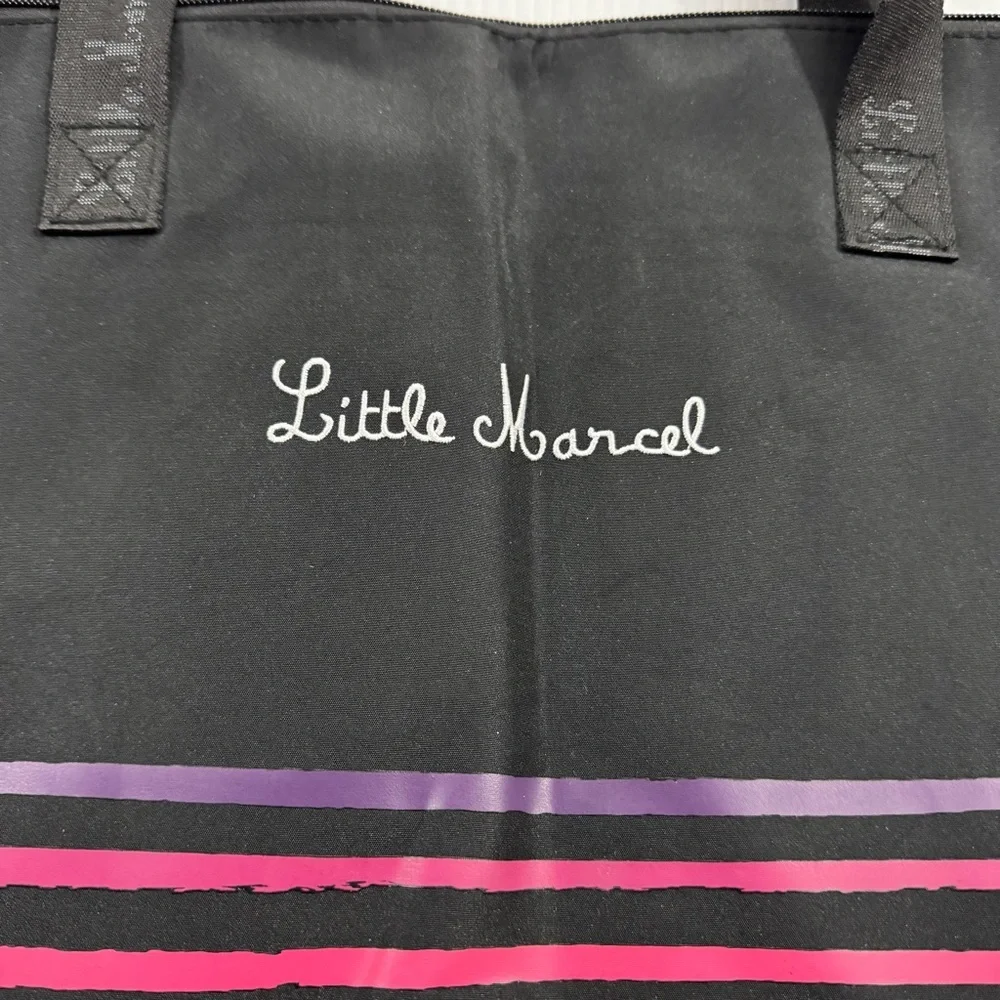 77. Little Marcel Black Tote with Colorful Stripes